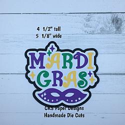 Handmade Paper Die Cut MARDI GRAS TITLE Scrapbook Page Embellishment-mardi gras beads parade new orleans mask