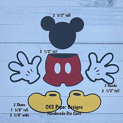 Handmade Paper Die Cut MICKEY MOUSE OUTFIT Scrapbook Page Embellishment-