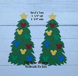 Handmade Paper Die Cut DISNEY MICKEY CHRISTMAS TREES Set of 2 Scrapbook Page Embellishment-