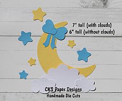 Handmade Paper Die Cut MOON, CLOUDS, & STARS (BLUE) Scrapbook Page Embellishment-