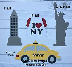 Handmade Paper Die Cut NEW YORK SET Taxi Statue of Liberty Scrapbook Page Embellishment-
