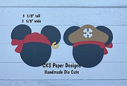 Handmade Paper Die Cut DISNEY MICKEY PIRATE HEADS SET OF 2 Scrapbook Page Embellishment-