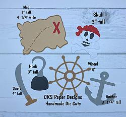 Handmade Paper Die Cut PIRATE SET Skull Hook Sword Treasure Map Scrapbook Page Embellishment-