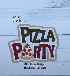 Handmade Paper Die Cut PIZZA PARTY Title Scrapbook Page Embellishment-