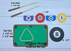 Handmade Paper Die Cut POOL TABLE SET Billiards Scrapbook Page Embellishment-