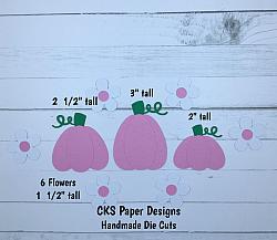 Handmade Paper Die Cut PUMPKINS and FLOWERS (PINK) Scrapbook Page Embellishment-pumpkins flowers patch fall halloween carving