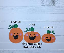 Handmade Paper Die Cut PUMPKIN FACES Set of 3 Scrapbook Page Embellishments-halloween jack o lantern pumpkin faces carving painting patch