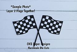 Handmade Paper Die Cut RACING/RACE FLAGS Set of 4 Single Flags Scrapbook Page Embellishment-