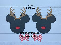 Handmade Paper Die Cut DISNEY CHRISTMAS REINDEER Mickey/Minnie Heads Set of 2 Scrapbook Page Embellishment-