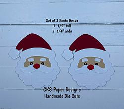 Handmade Paper Die Cut CHRISTMAS SANTA HEADS Set of 2 Scrapbook Page Embellishment-