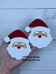 Handmade Paper Die Cut CHRISTMAS SANTA HEADS Set of 2 Scrapbook Page Embellishment-