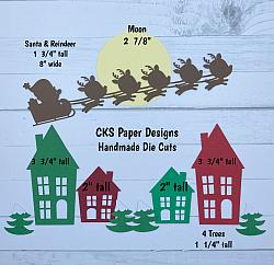 Handmade Paper Die Cut CHRISTMAS VILLAGE WITH SANTA SILHOUETTE Scrapbook Page Embellishment-