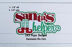 Handmade Paper Die Cut SANTA'S HELPER TITLE Christmas Scrapbook Page Embellishment-
