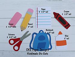Handmade Paper Die Cut BACK to SCHOOL SUPPLIES Set Scrapbook Page Embellishment-
