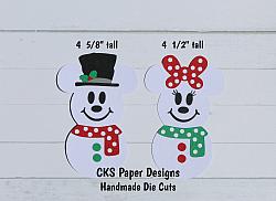 Handmade Paper Die Cut SNOWMAN Mickey & Minnie Set of 2 Disney Christmas Scrapbook Page Embellishment-