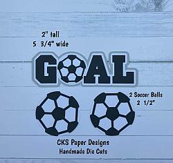 Handmade Paper Die Cut SOCCER GOAL TITLE & 2 Soccer Balls Scrapbook Page Embellishments-