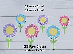 Handmade Paper Die Cut SPRING FLOWERS Set of 6 Scrapbook Page Embellishment-