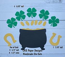 Handmade Paper Die Cut St Patrick's Day Pot of Gold  Scrapbook Page Embellishment-
