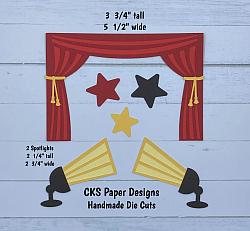 Handmade Paper Die Cut STAGE CURTAIN & LIGHTS Scrapbook Page Embellishment-