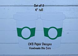 Handmade Paper Die Cut COFFEE CUPS Starbucks Set of 2 Scrapbook Page Embellishment-