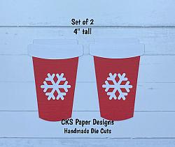 Handmade Paper Die Cut COFFEE CUPS Starbucks Holiday Set of 2 Scrapbook Page Embellishment-