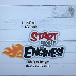 Handmade Paper Die Cut START YOUR ENGINES Racing Title Scrapbook Page Embellishment-racing cars track race track hot wheels