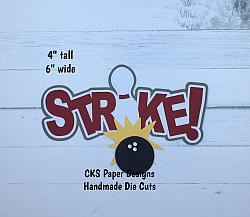 Handmade Paper Die Cut STRIKE BOWLING TITLE Scrapbook Page Embellishment-