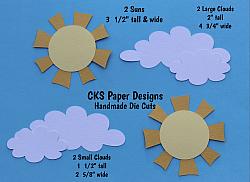 Handmade Paper Die Cut SUN & CLOUDS Set of 2 Scrapbook Page Embellishment-