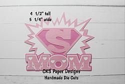 Handmade Paper Die Cut SUPER MOM Title Scrapbook Page Embellishment-