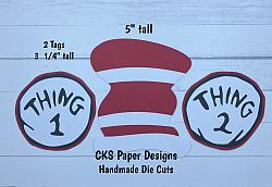Handmade Paper Die Cut CRAZY HAT and THING 1 & 2 Tags Scrapbook Page Embellishment-