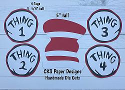 Handmade Paper Die Cut CRAZY HAT and THING 1, 2, 3, 4 Tags Scrapbook Page Embellishment-
