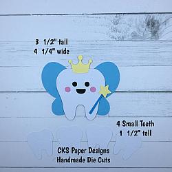 Handmade Paper Die Cut TOOTH FAIRY BLUE Scrapbook Page Embellishment-tooth teeth dentist tooth fairy money