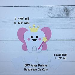 Handmade Paper Die Cut TOOTH FAIRY PINK Scrapbook Page Embellishment-tooth teeth dentist tooth fairy money