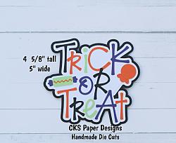 Handmade Paper Die Cut TRICK OR TREAT Title (Style 1) Scrapbook Page Embellishment-