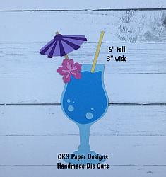 Handmade Paper Die Cut TROPICAL DRINK (Blue) Scrapbook Page Embellishment-luau hawaii tropical beach vacation drink fruity drink