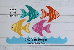 Handmade Paper Die Cut FISH SET OF 4 Scrapbook Page Embellishment-