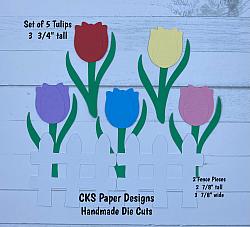 Handmade Paper Die Cut TULIPS Set of 5 Spring Flowers Scrapbook Page Embellishment-
