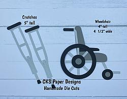 Handmade Paper Die Cut WHEELCHAIR & CRUTCHES Scrapbook Page Embellishment-