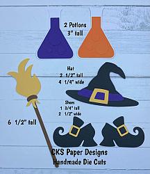 Handmade Paper Die Cut HALLOWEEN WITCH SET Hat Shoes & Potions Scrapbook Page Embellishment-